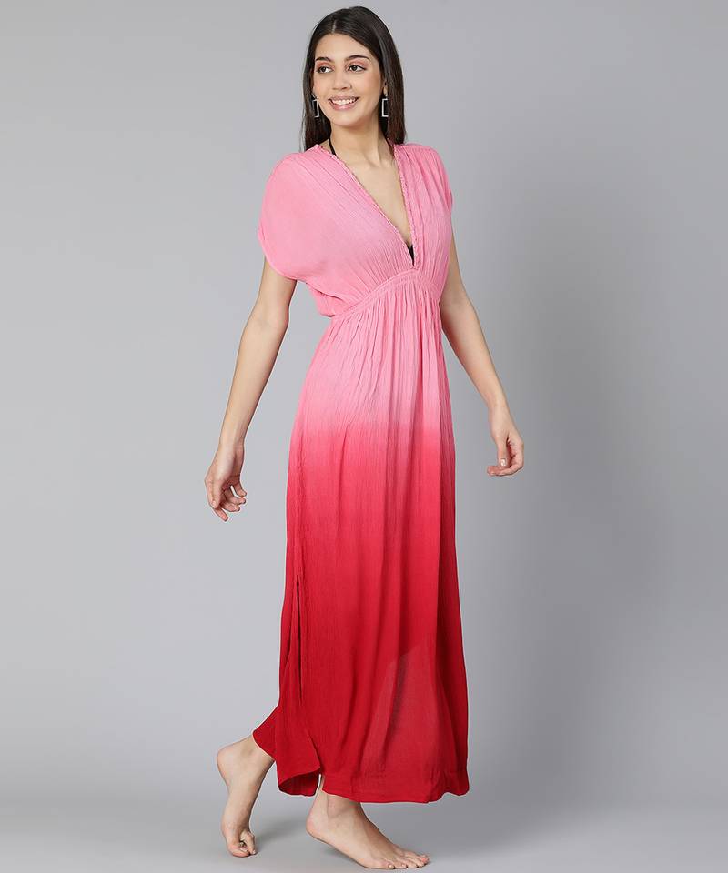 Pink Tie dye effect Women Beachwear Dress