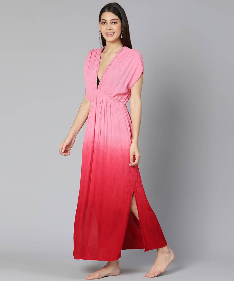 Pink Tie dye effect Women Beachwear Dress