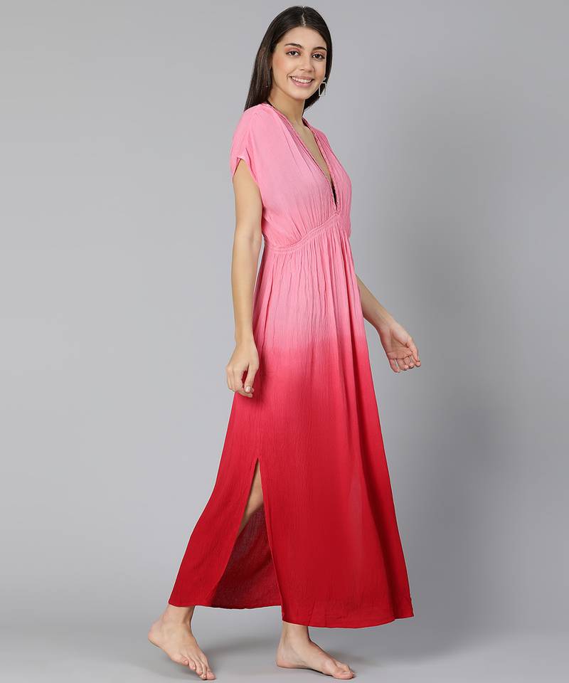 Pink Tie dye effect Women Beachwear Dress