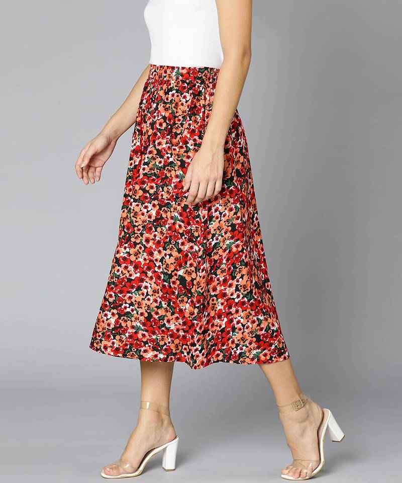 Gagggle red floral print elasticated women skirt
