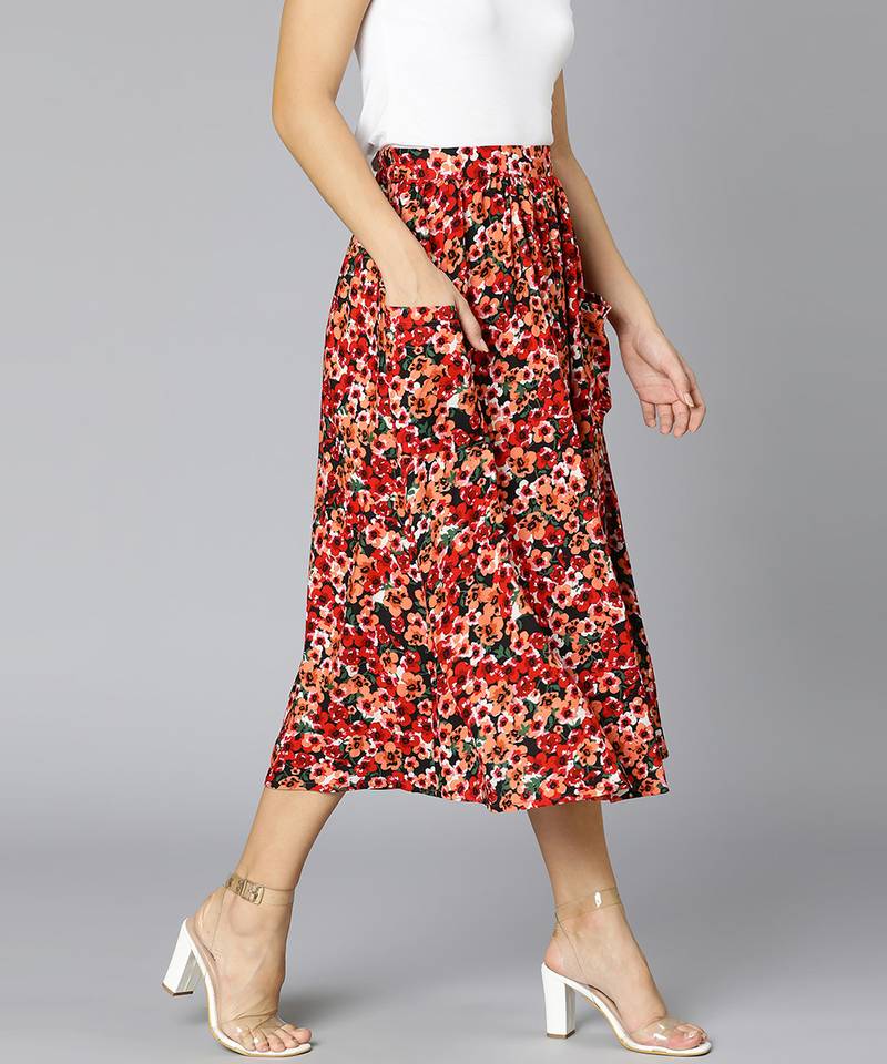Gagggle red floral print elasticated women skirt