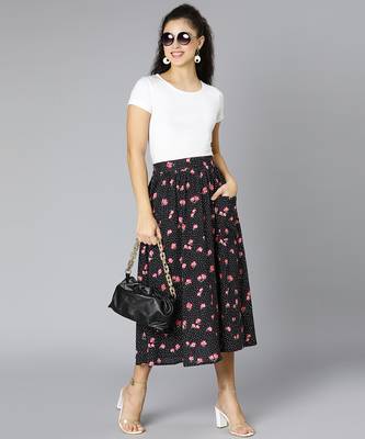 Jacked black floral rpint elasticated women skirt 1