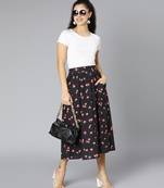 Jacked black floral rpint elasticated women skirt