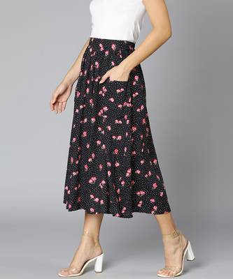 Jacked black floral rpint elasticated women skirt 4