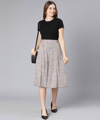 Garnish grey floral print women skirt 1