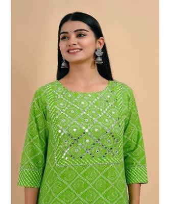 Women's COTTON CAMBRIC  Printed mirror work kurti with pant  set 3