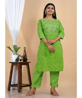 Women's COTTON CAMBRIC  Printed mirror work kurti with pant  set 5