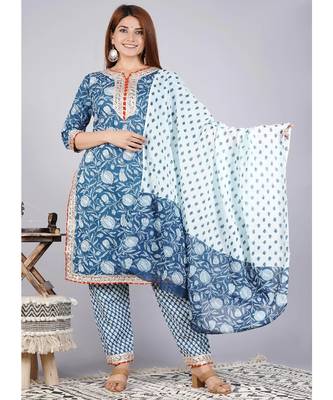 Women's Straight Kurti with pant and Dupatta set 1