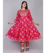 Women's Gold Printed Kurti Pant with dupatta set