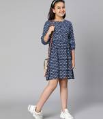 Popping blue polka dot print girl dress