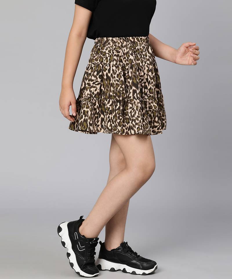 Spunky animal print elasticated girl skirt