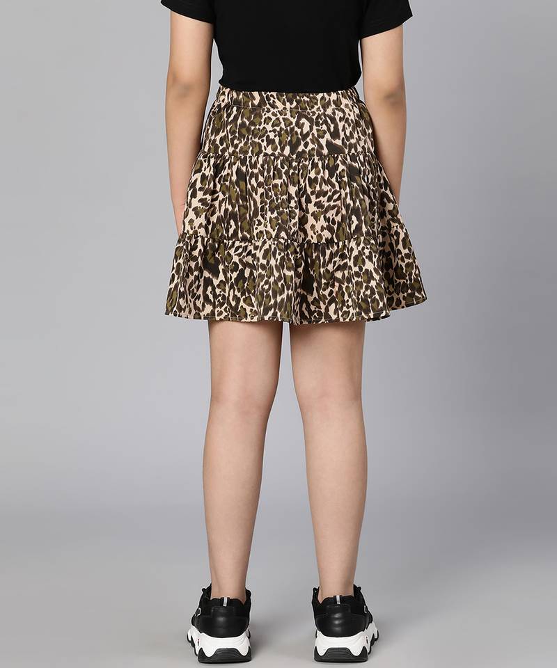 Spunky animal print elasticated girl skirt