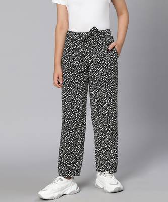 Looker black animal print elasticated tie-knot girl pant 1