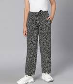 Looker black animal print elasticated tie-knot girl pant