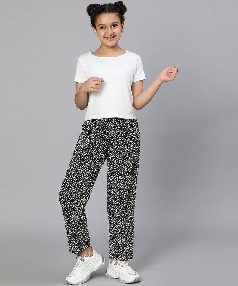 Looker black animal print elasticated tie-knot girl pant