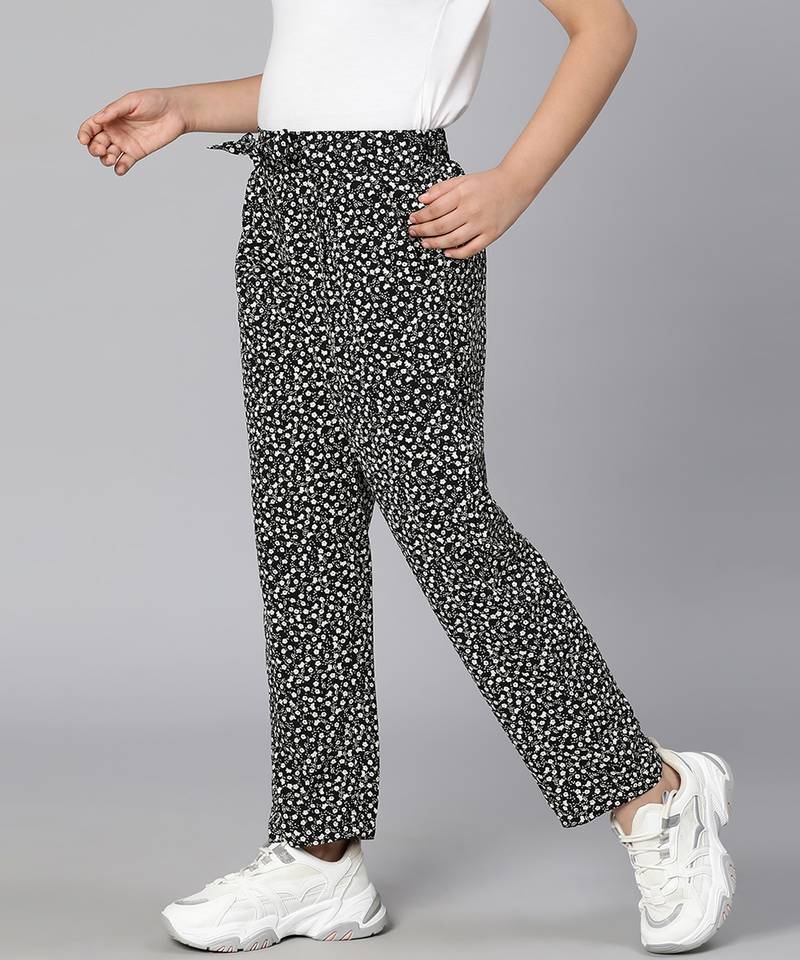 Looker black animal print elasticated tie-knot girl pant