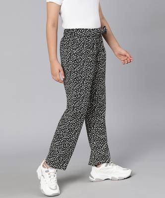 Looker black animal print elasticated tie-knot girl pant 4