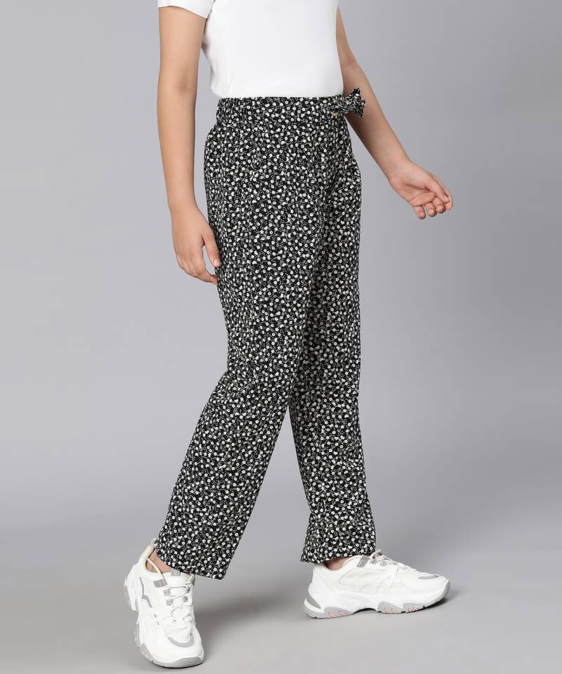 Looker black animal print elasticated tie-knot girl pant