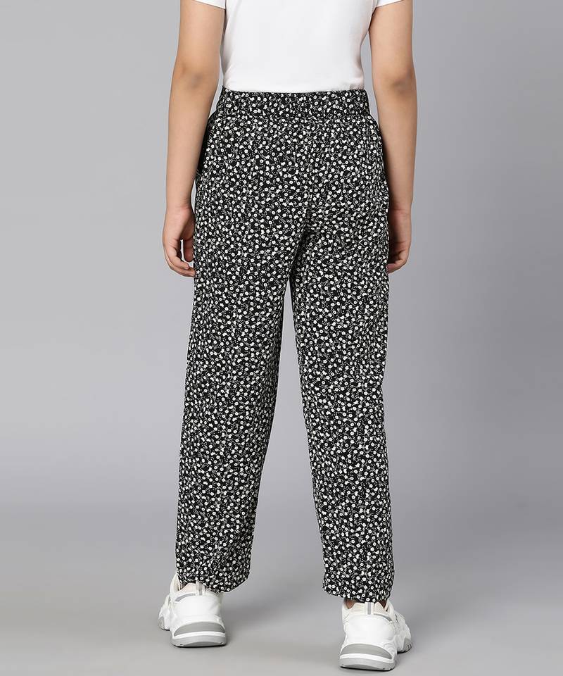 Looker black animal print elasticated tie-knot girl pant