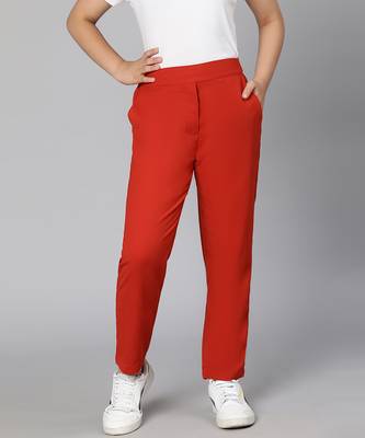 Solid rust color elasticated girl pant 1