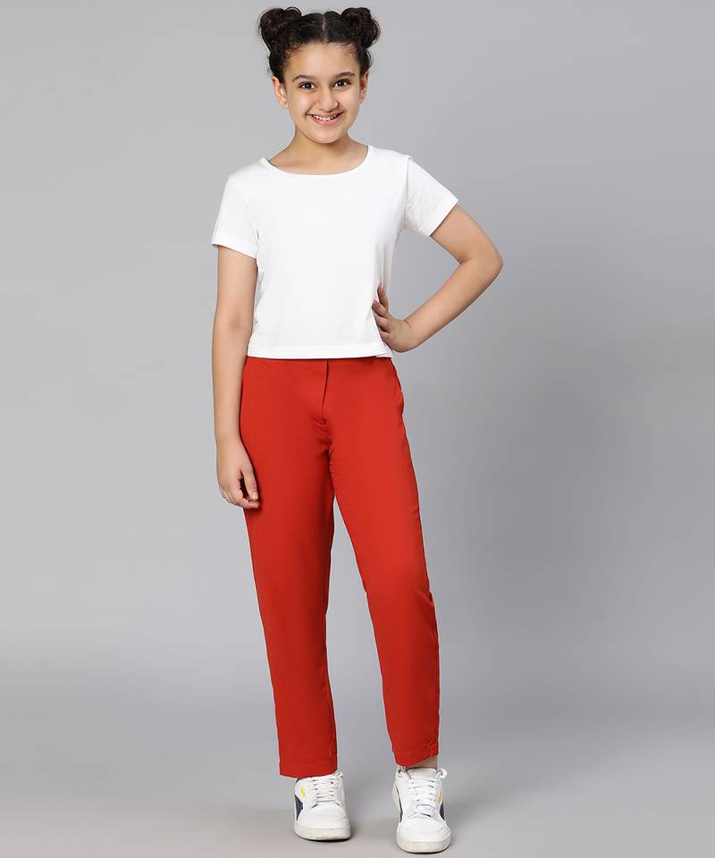Solid rust color elasticated girl pant
