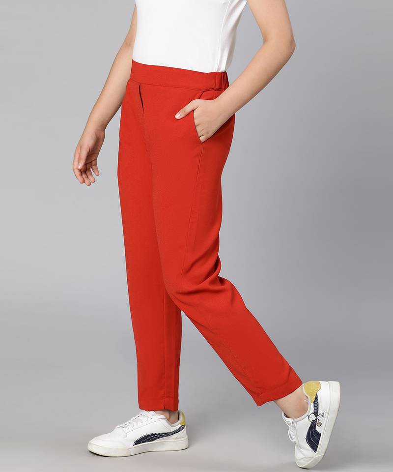 Solid rust color elasticated girl pant