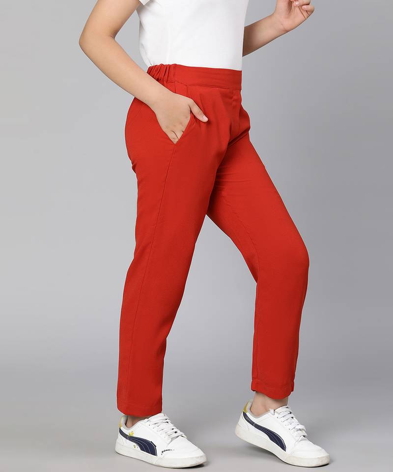 Solid rust color elasticated girl pant