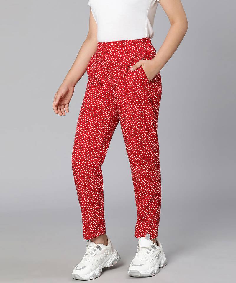 Hazzel red polka print elasticated gir pant