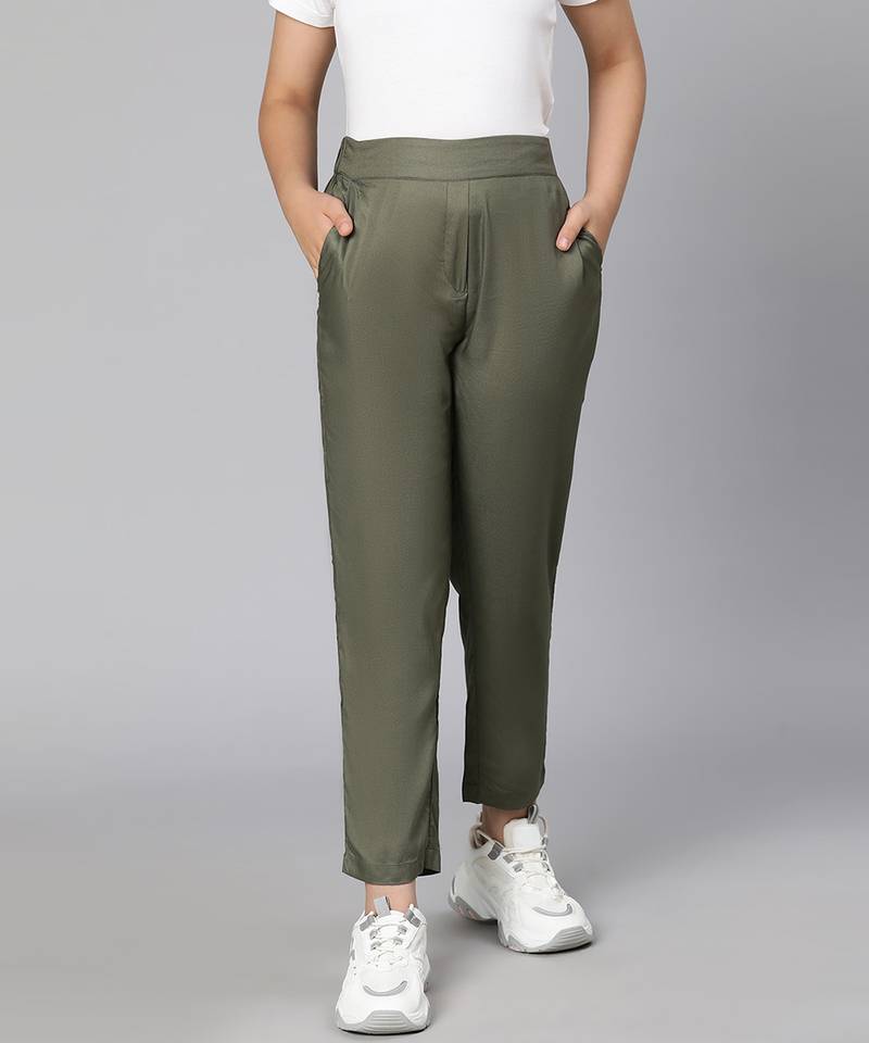 Gleam olive elasticated  girl pant