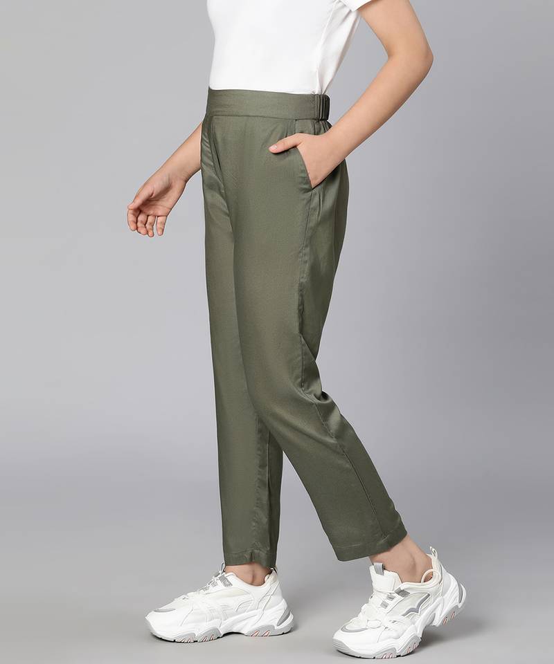 Gleam olive elasticated  girl pant