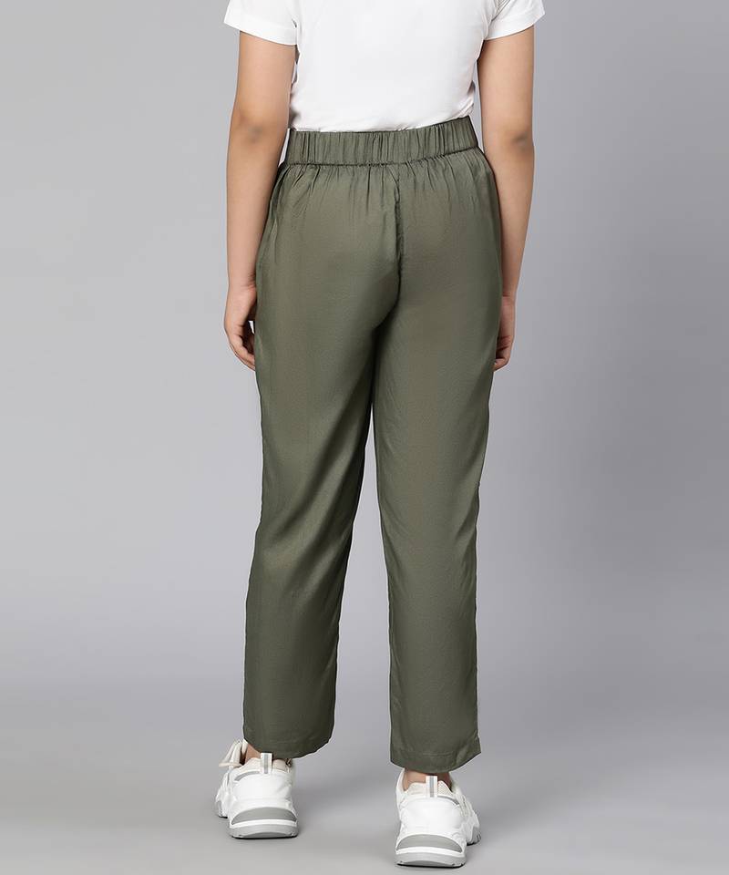 Gleam olive elasticated  girl pant