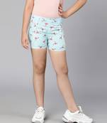 Watery blue bird printed elasticated girl shorts