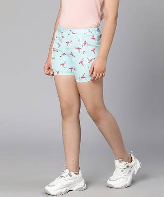 Watery blue bird printed elasticated girl shorts 3