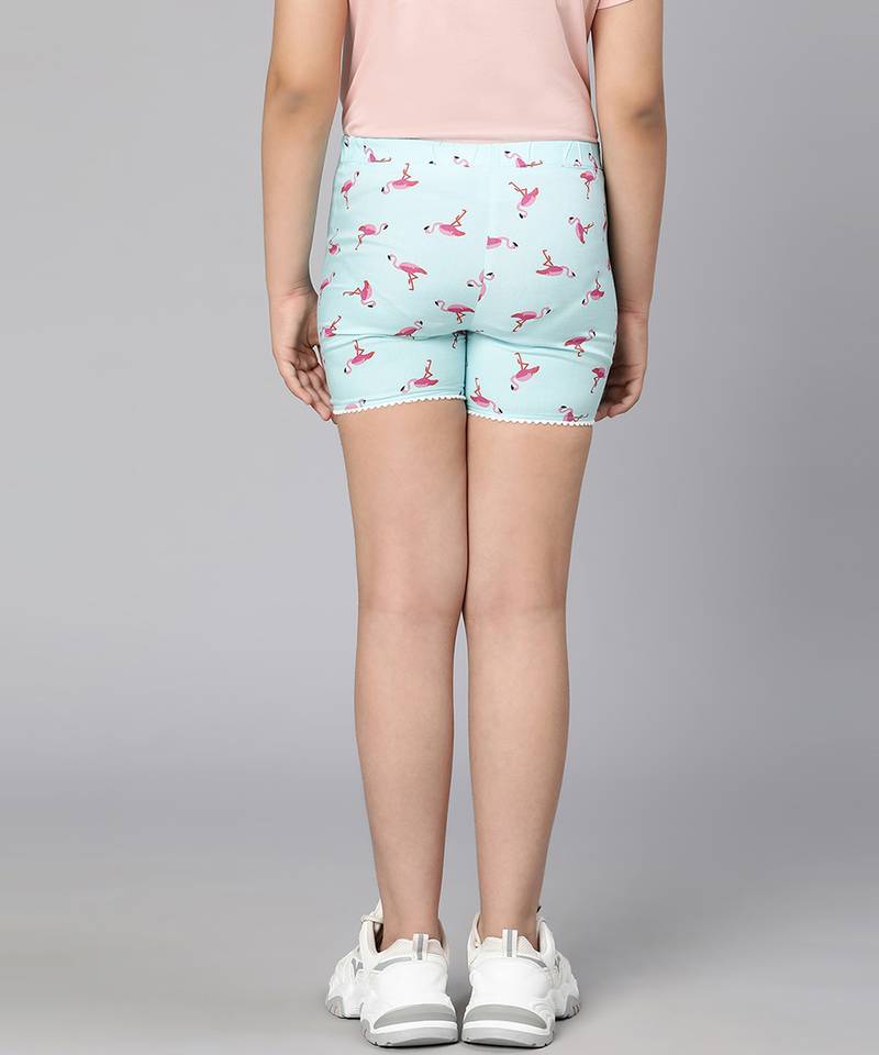 Watery blue bird printed elasticated girl shorts