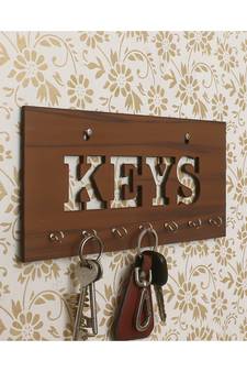 eCraftIndia Keys Theme Wooden Key Holder with 7 Hooks