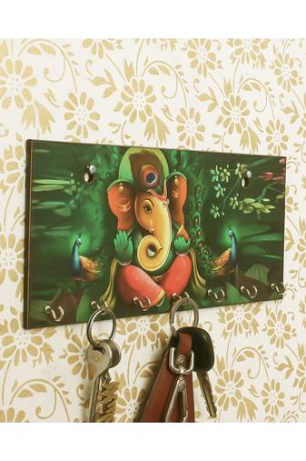 eCraftIndia Lord Ganesha Theme Wooden Key Holder with 7 Hooks