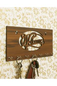 eCraftIndia Welcome Theme Wooden Key Holder with 7 Hooks