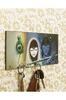 eCraftIndia Radhe Krishna Theme Wooden Key Holder with 7 Hooks