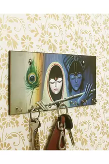 eCraftIndia Radhe Krishna Theme Wooden Key Holder with 7 Hooks