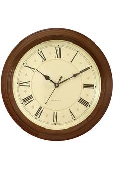 eCraftIndia Golden Brown Plastic Round Analog Wall Clock