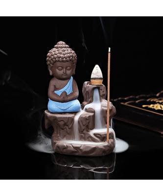 eCraftIndia Meditating Monk Buddha Decorative Showpiece with 10 free Smoke Backflow Scented Cone Incenses 1