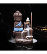 eCraftIndia Meditating Monk Buddha Decorative Showpiece with 10 free Smoke Backflow Scented Cone Incenses
