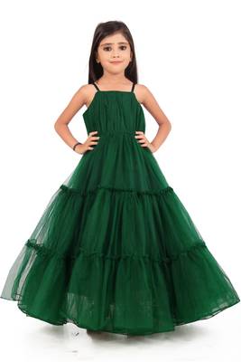 EVERWILLOW Kids Green Net Gown For Girls  1