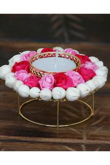eCraftIndia Floral and Stone Work Design Handcrafted Tea Light Holder