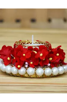 eCraftIndia Floral and Stone Work Design Handcrafted Tea Light Holder