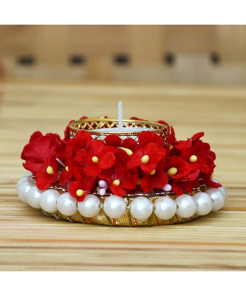 eCraftIndia Floral and Stone Work Design Handcrafted Tea Light Holder