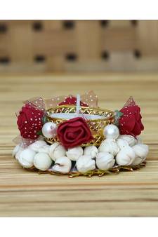 eCraftIndia Floral and Stone Work Design Handcrafted Tea Light Holder