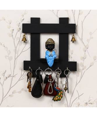 eCraftIndia Peaceful Buddha Sitting Wooden Keyholder with 5 Key Knobs 1