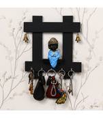 eCraftIndia Peaceful Buddha Sitting Wooden Keyholder with 5 Key Knobs