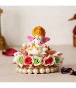 eCraftIndia Lord Ganesha Idol on Floral and Pearl Decorative Handcrafted Singhasan for Home/Temple/Office/Car Dashboard